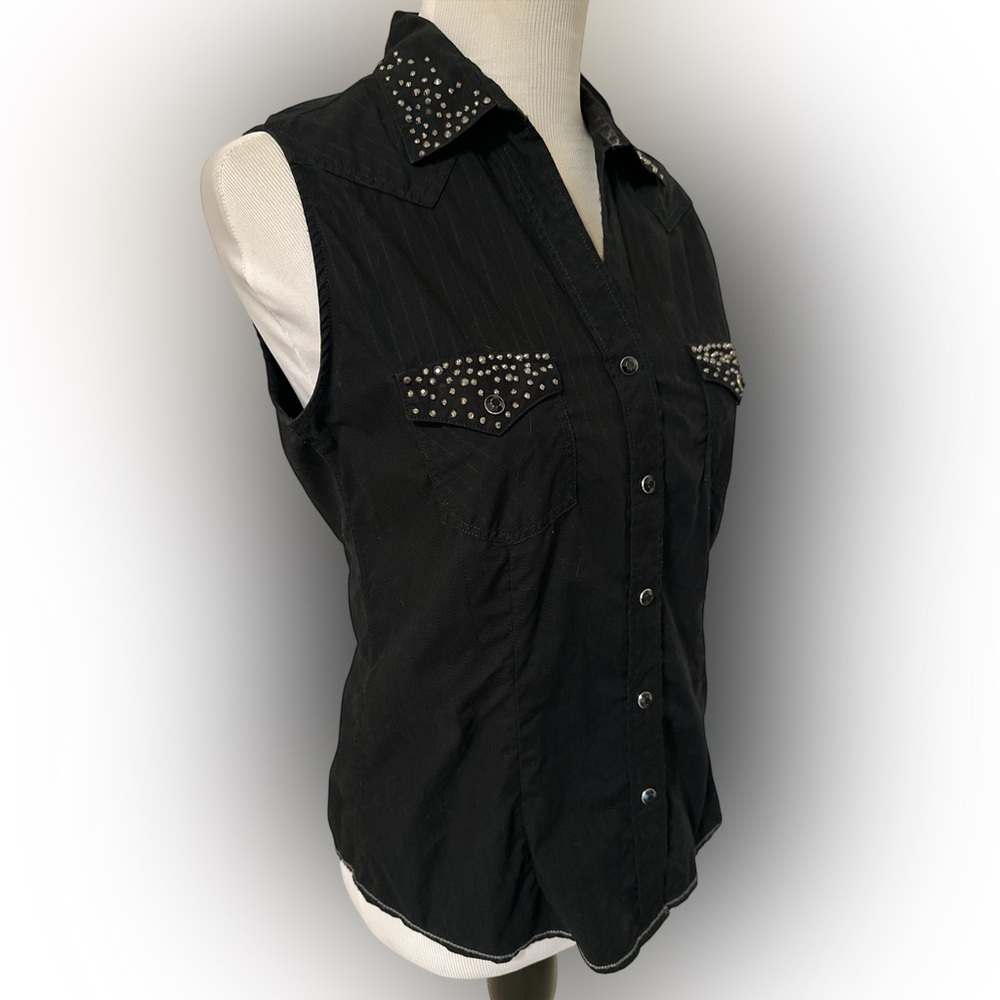 Rough Stock Panhandle Black Sleeveless Studded Women's Top Sz S